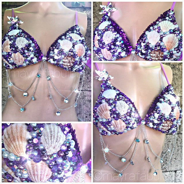 Purples Mermaid Rave Bra with AB Crystals and Chain Details – mayrafabuleux