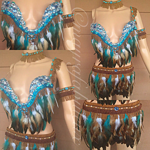Complete Pocahontas Inspired Outfit: Plunge Bra, Skirt, Necklace, Arm Cuff