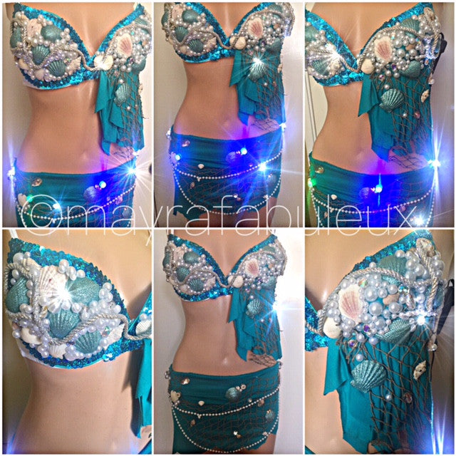 Light Up Blue Mermaid Bra and Skirt Set, Complete Outfit – mayrafabuleux