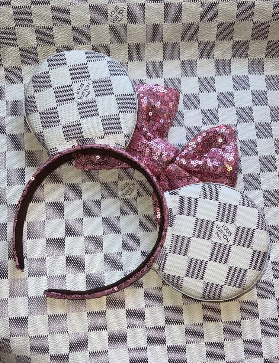 Pink and White Louis V Minnie Ears, Designer Minnie Ears