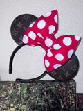 Leather Minnie Ears with Polka Dot Minnie Bow Ears