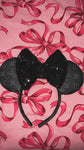 Black and Silver Leather Minnie Ears with Black Sequin Bow