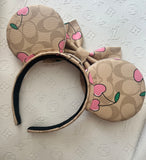 Cherry Leather Minnie Ears, Designer Minnie Ears