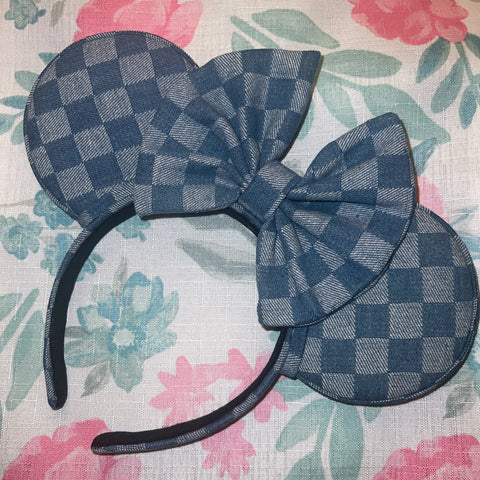 Denim Checkered Minnie Ears, Summer Fashion Minnie Ears