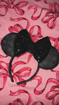 Black and Silver Leather Minnie Ears with Black Sequin Bow