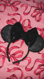 Black and Silver Leather Minnie Ears with Black Sequin Bow