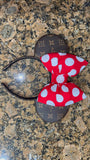 Leather Minnie Ears with Polka Dot Minnie Bow Ears