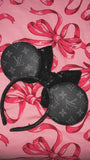 Black and Silver Leather Minnie Ears with Black Sequin Bow
