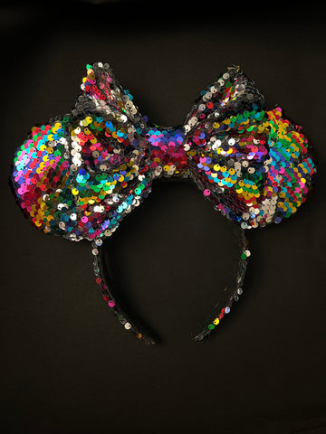 Reversible Rainbow to Silver Sequin  Minnie Ears, Mickey Ears