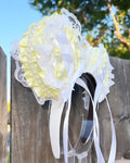 Yellow and White bow ribbon and lace Minnie Ears, Lace Appliqué Minnie Ears, Bridal Minnie Ears