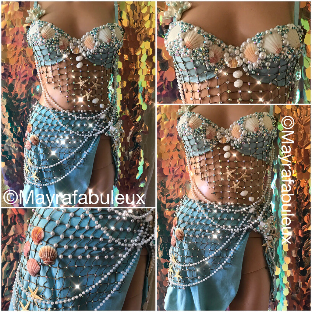 Mint Mermaid Rave Bra and Skirt - Complete Rave Outfit – mayrafabuleux