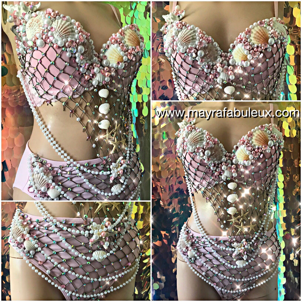 Pink Mermaid Rave Bra and High Waisted Bottoms - Complete Rave