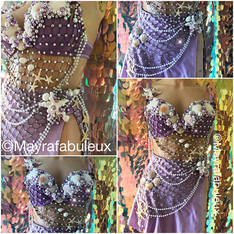 Purple Mermaid Rave Bra and Skirt - Complete Rave Outfit