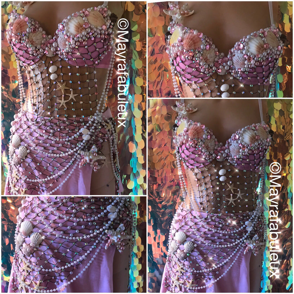 Pink Mermaid Rave Bra and Skirt - Complete Rave Outfit – mayrafabuleux