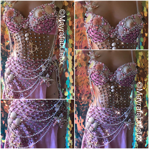 Pink Mermaid Rave Bra and Skirt - Complete Rave Outfit