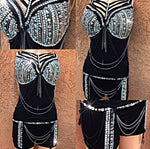 Diamonds and Spikes Caged Rave Corset and Bottoms Outfit