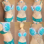 Bubble Gum Shells Mermaid Bra and Bottoms Rave Outfit, Includes matching headband