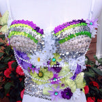 Purple and Green Butterfly Floral Bustier