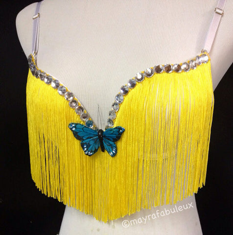 Yellow Fringe Rave Bra