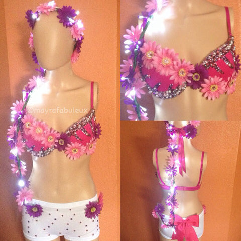 Pink Daisy Samba Showstopper Bra, Pink Daisy Rave Outfit, EDC