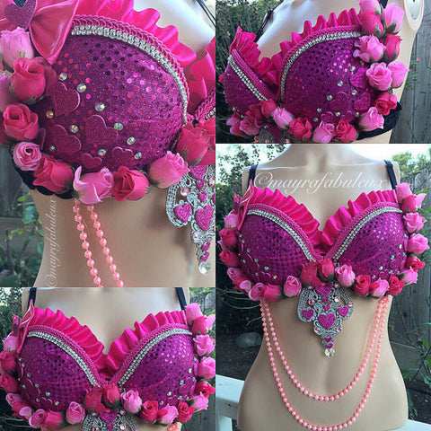 Pink Hearts and Roses Bra