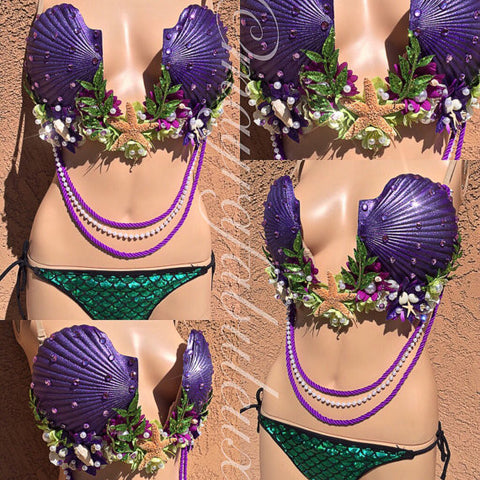 Ariel Purple Shells Mermaid Rave Bra