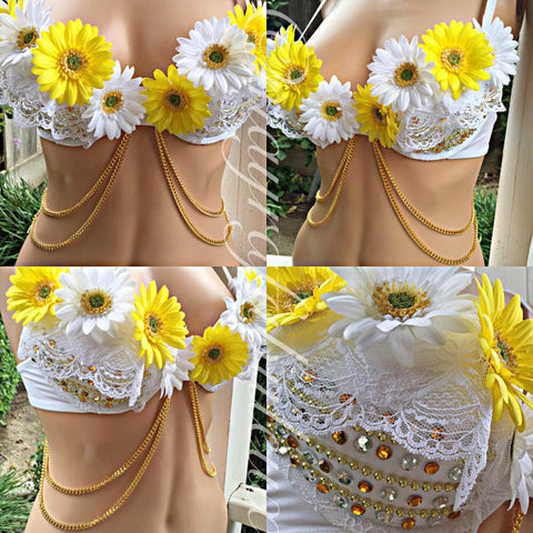 Yellow and White Daisy Bra