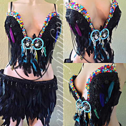 Light Up Rainbow Owl Outfit: Plunge Bra and Skirt