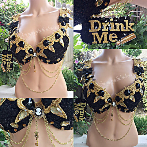 Alice Black and Gold Rave Bra