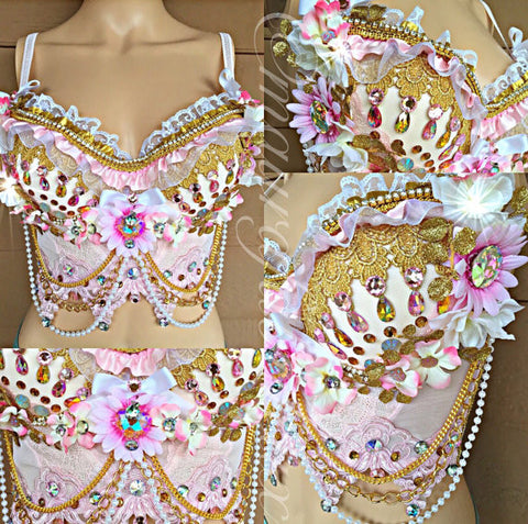 Pink and Gold Floral Bustier