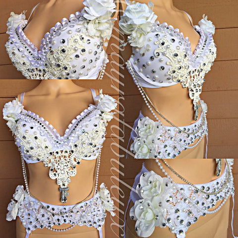 White Wonderland Roses Bra and Garter Belt