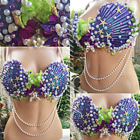 Purple Shells Mermaid Rave Bra