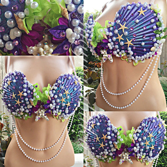 Purple Mermaid Seashell Bra  Purple mermaid, Seashell bra, Mermaid bra