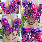 Pink and Purple Daisy Plunge Bra