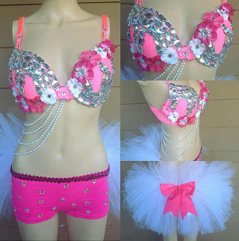 Pink Daisy Samba Showstopper Bra, Pink Daisy Rave Outfit, EDC