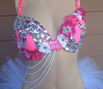 Pink and White Flowers and Crystal Bra
