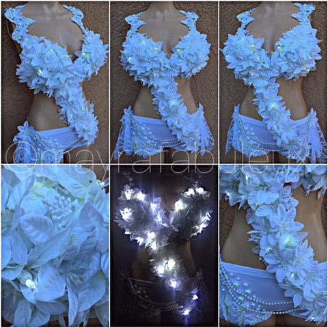Light Up Led Snow Queen Monokini Complete Rave Outfit