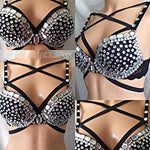 Black and Silver Crystal Rave Bra