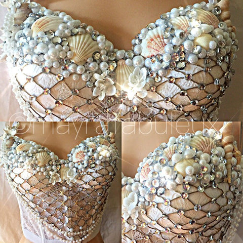 Crystal White and Silver Mermaid Rave Bustier