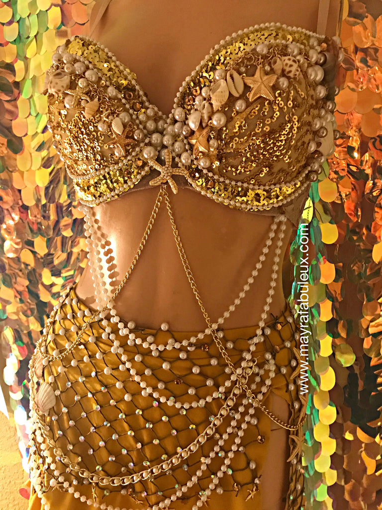 Gold Mermaid Rave Bra and Skirt - Complete Rave Outfit