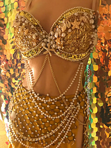 Gold Mermaid Rave Bra and Skirt - Complete Rave Outfit