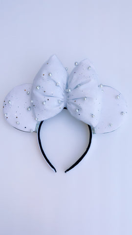 Pearls and Bling Bridal Minnie Ears, Bride Mickey Ears