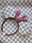 Damier Azur Theme Louis V Leather Minnie Ears with pink sequin details