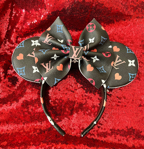 Silver and Black Mickey Louis V Minnie Ears, Designer Minnie Ears