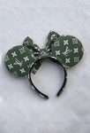 Green and White Louis V Leather Minnie Ears, Designer Minnie Ears, Disney Minnie Ears
