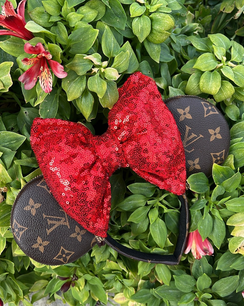 Red Bow Louis V Leather Minnie Ears, Designer Minnie Ears – mayrafabuleux