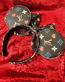 Queen Of Hearts Louis V Leather Minnie Ears, Designer Minnie Ears, Disney Minnie Ears