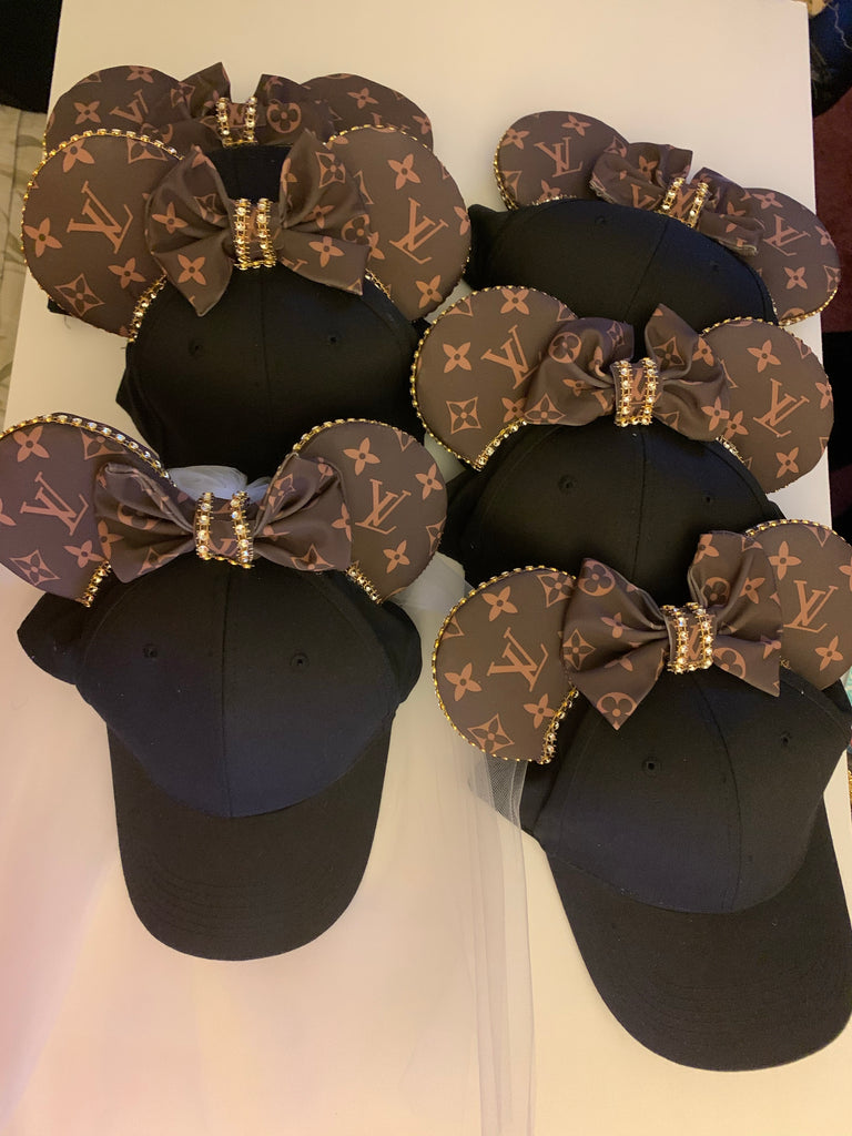 Louis V Minnie Ears Adjustable Hat, Crystal Minnie Ears Hat ,Ears