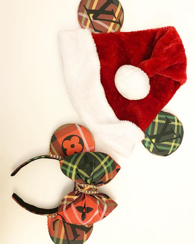 Santa Hat Christmas Plaid Louis V Mickey Ears, Minnie Ears