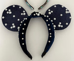 Navy Blue Pearl Mickey Ears, Knotted Headband Mickey Ears